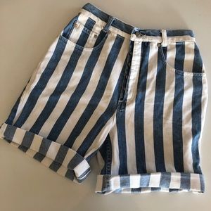 High Waisted Denim Striped Shorts